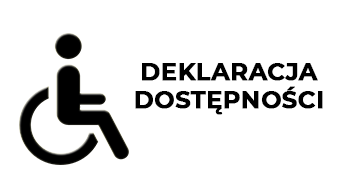 Ikona osoby na wózku inwalickim, obok napis Deklaracja Dostępności