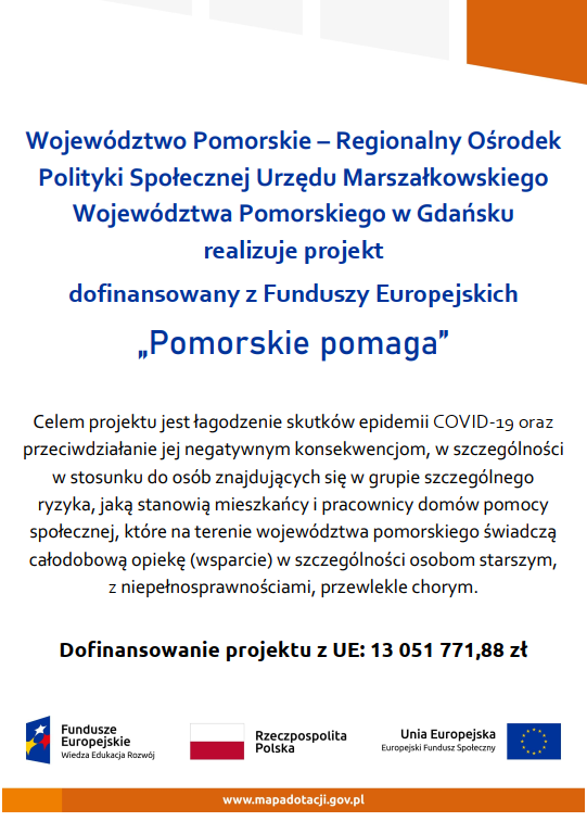 Plakat EU Projektu "Pomorskie Pomaga"